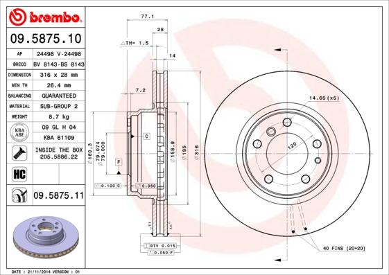 Brembo 09.5875.10 - Bremžu diski autodraugiem.lv