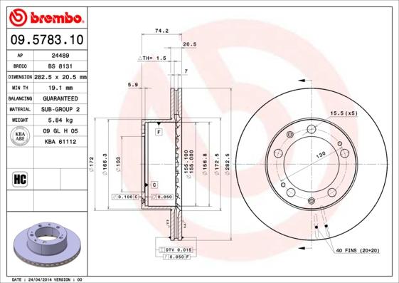 Brembo 09.5783.10 - Bremžu diski autodraugiem.lv