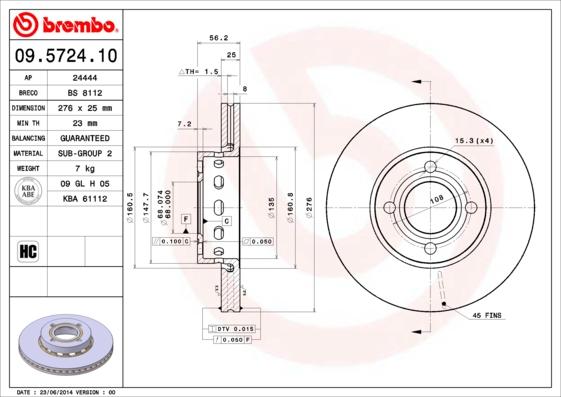 Brembo 09.5724.10 - Bremžu diski autodraugiem.lv