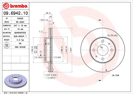 Brembo 09.6942.10 - Bremžu diski autodraugiem.lv