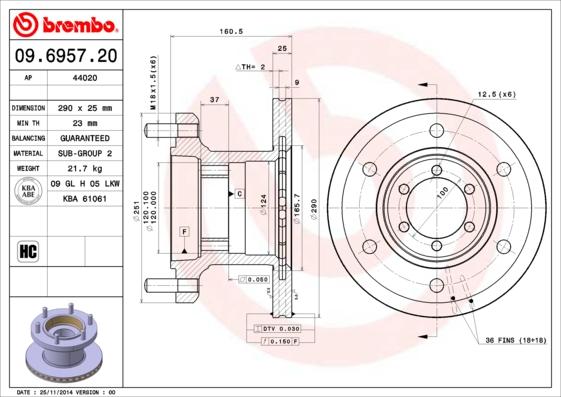 Brembo 09.6957.20 - Bremžu diski autodraugiem.lv