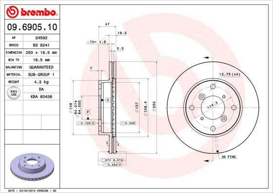 Brembo 09.6905.10 - Bremžu diski autodraugiem.lv