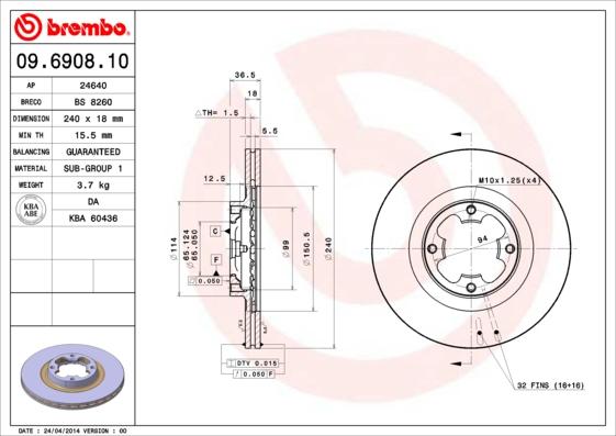 Brembo 09.6908.10 - Bremžu diski autodraugiem.lv