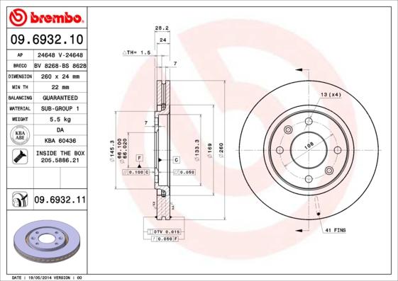 Brembo 09.6932.11 - Bremžu diski autodraugiem.lv