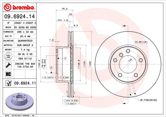 Brembo 09.6924.11 - Bremžu diski autodraugiem.lv