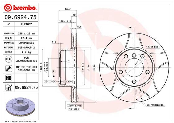 Brembo 09.6924.75 - Bremžu diski autodraugiem.lv