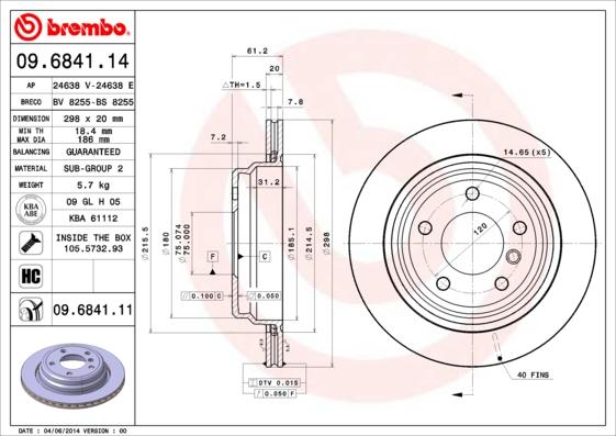 Brembo 09.6841.11 - Bremžu diski autodraugiem.lv