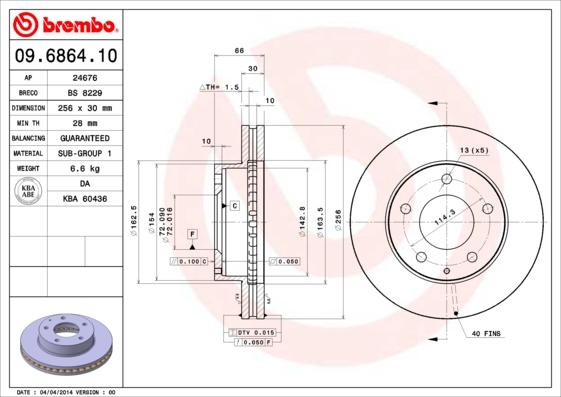 Brembo 09.6864.10 - Bremžu diski autodraugiem.lv