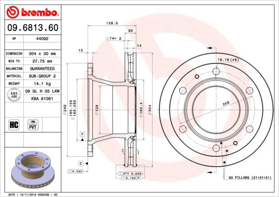 Brembo 09.6813.60 - Bremžu diski autodraugiem.lv