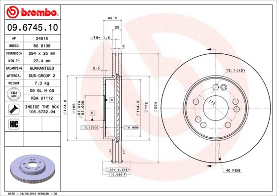 Brembo 09.6745.10 - Bremžu diski autodraugiem.lv