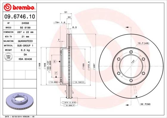 Brembo 09.6746.10 - Bremžu diski autodraugiem.lv