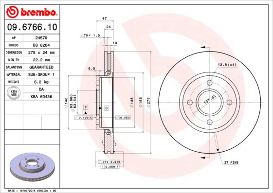 Brembo 09.6766.10 - Bremžu diski autodraugiem.lv