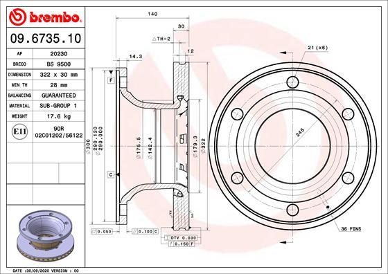 Brembo 09.6735.10 - Bremžu diski autodraugiem.lv