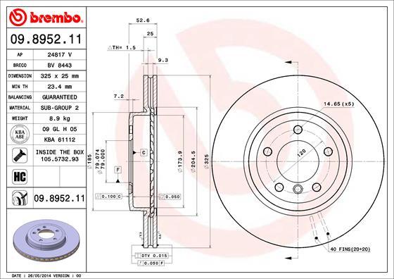 Brembo 09.8952.11 - Bremžu diski autodraugiem.lv