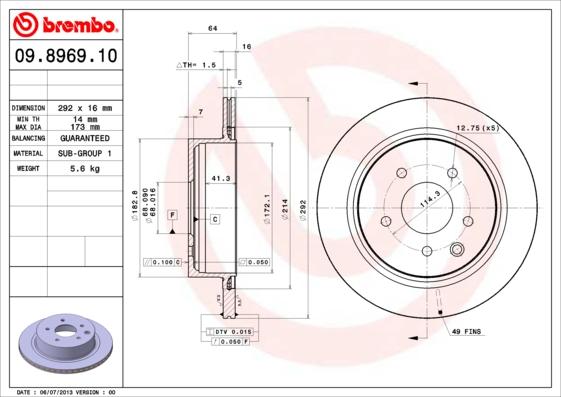 Brembo 09.8969.10 - Bremžu diski autodraugiem.lv