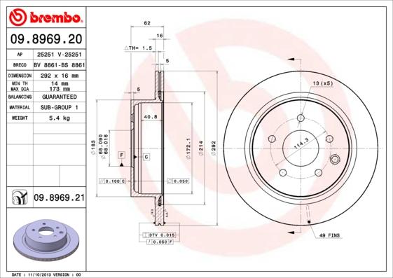 Brembo 09.8969.21 - Bremžu diski autodraugiem.lv