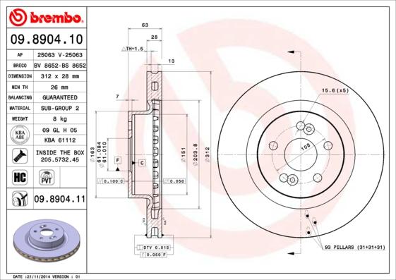 Brembo 09.8904.11 - Bremžu diski autodraugiem.lv