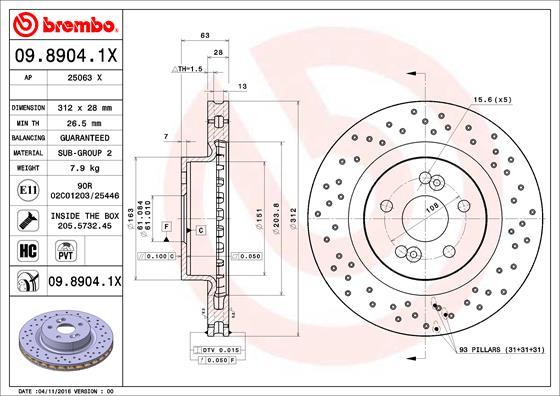Brembo 09.8904.1X - Bremžu diski autodraugiem.lv