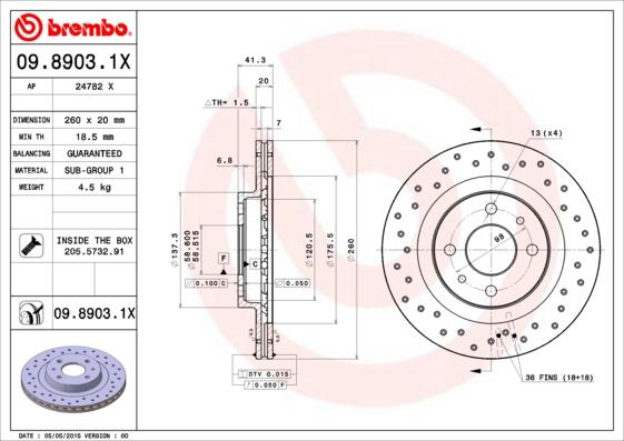 Brembo 09.8903.1X - Bremžu diski autodraugiem.lv