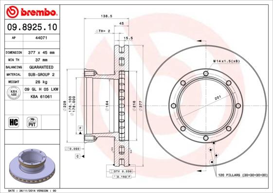 Brembo 09.8925.10 - Bremžu diski autodraugiem.lv