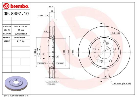 Brembo 09.8497.10 - Bremžu diski autodraugiem.lv