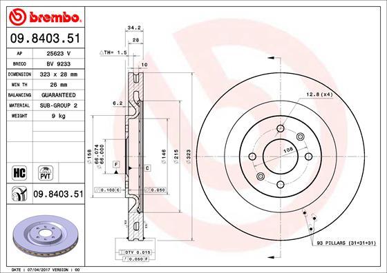 Brembo 09.8403.51 - Bremžu diski autodraugiem.lv