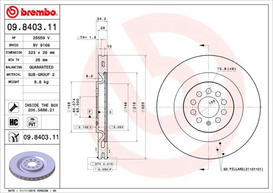 Brembo 09.8403.11 - Bremžu diski autodraugiem.lv