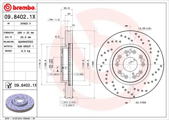 Brembo 09.8402.1X - Bremžu diski autodraugiem.lv
