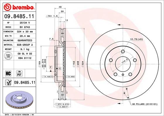 Brembo 09.8485.11 - Bremžu diski autodraugiem.lv