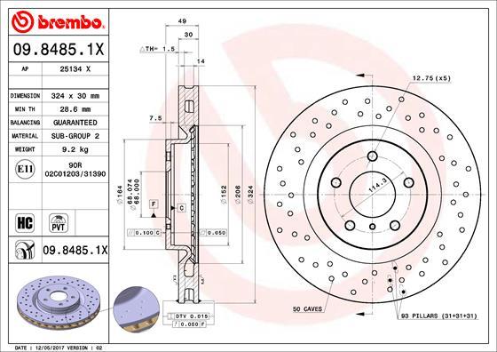 Brembo 09.8485.1X - Bremžu diski autodraugiem.lv