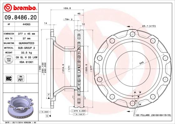 Brembo 09.8486.20 - Bremžu diski autodraugiem.lv