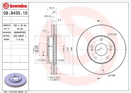 Brembo 09.8435.10 - Bremžu diski autodraugiem.lv