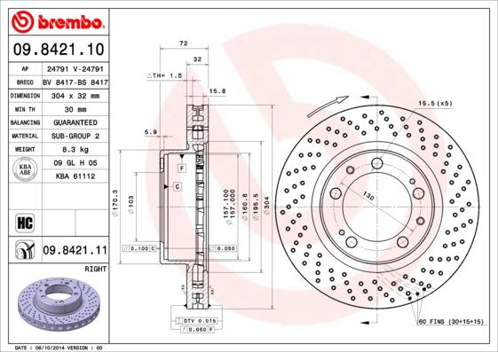 Brembo 09.8421.11 - Bremžu diski autodraugiem.lv