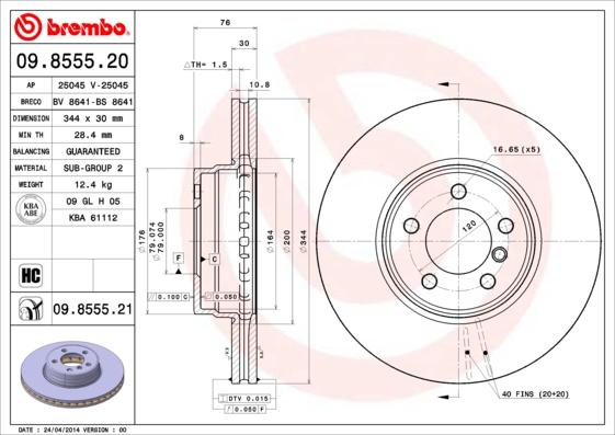 Brembo 09.8555.21 - Bremžu diski autodraugiem.lv