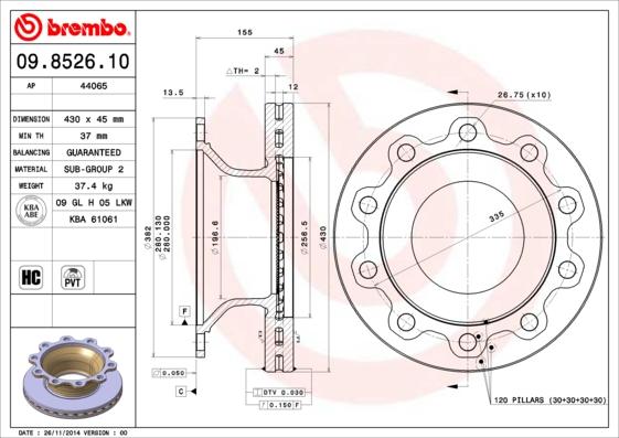 Brembo 09.8526.10 - Bremžu diski autodraugiem.lv