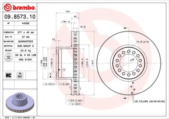 Brembo 09.8573.10 - Bremžu diski autodraugiem.lv