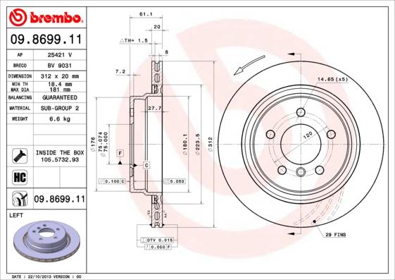 Brembo 09.8699.11 - Bremžu diski autodraugiem.lv