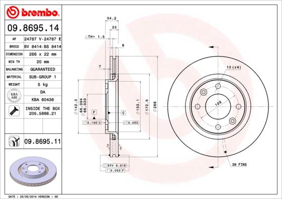 Brembo 09.8695.14 - Bremžu diski autodraugiem.lv