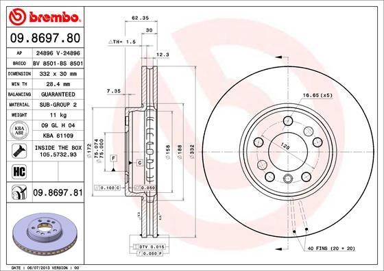 Brembo 09.8697.81 - Bremžu diski autodraugiem.lv