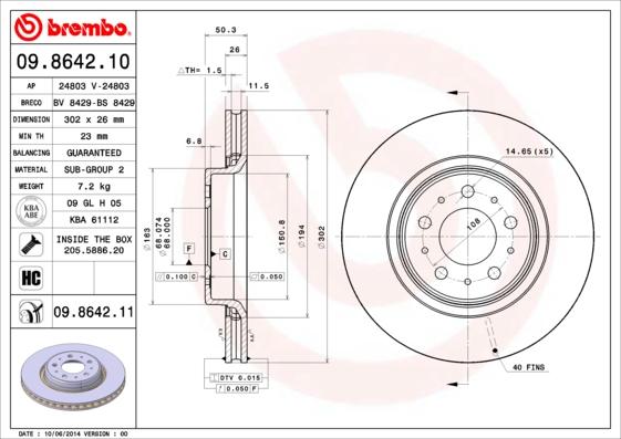 Brembo 09.8642.11 - Bremžu diski autodraugiem.lv