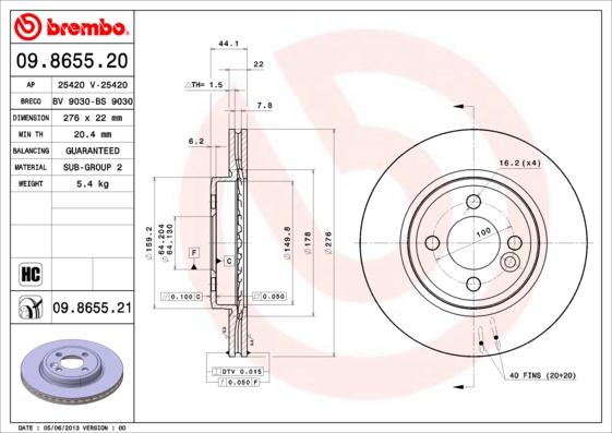 Brembo 09.8655.20 - Bremžu diski autodraugiem.lv