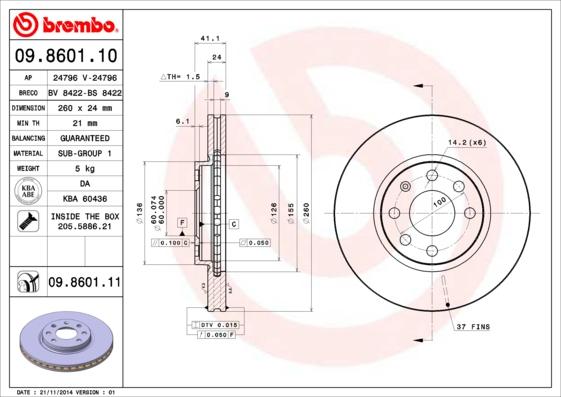 Brembo 09.8601.10 - Bremžu diski autodraugiem.lv