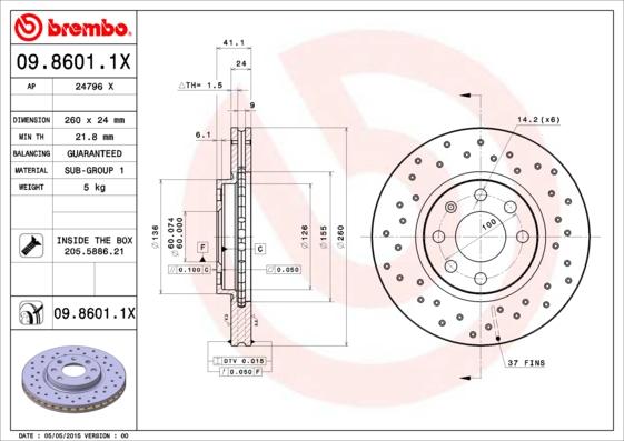 Brembo 09.8601.1X - Bremžu diski autodraugiem.lv