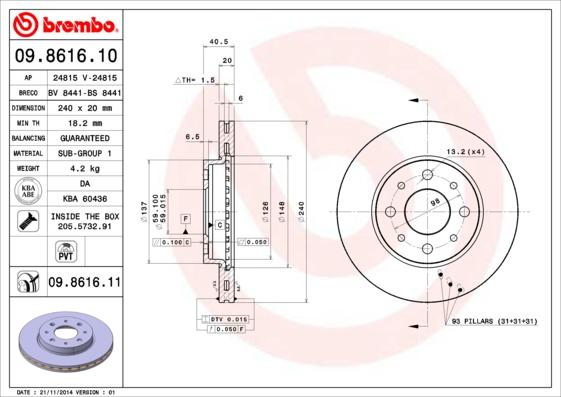 Brembo 09.8616.10 - Bremžu diski autodraugiem.lv