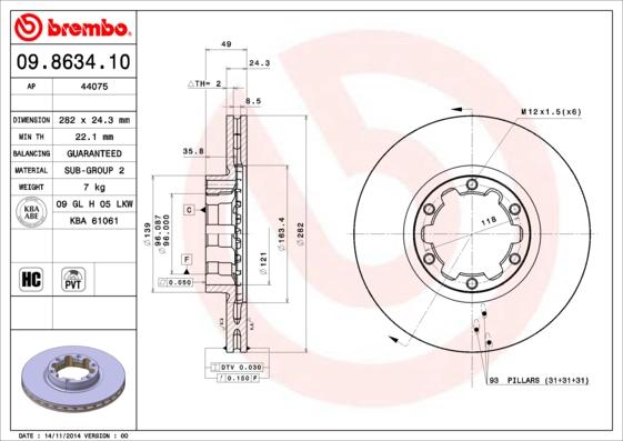 Brembo 09.8634.10 - Bremžu diski autodraugiem.lv