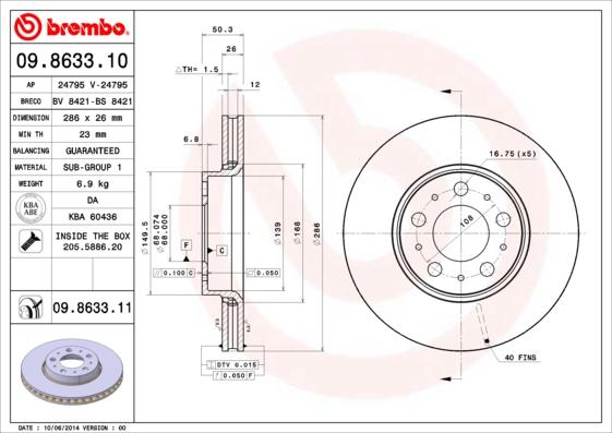 Brembo 09.8633.11 - Bremžu diski autodraugiem.lv