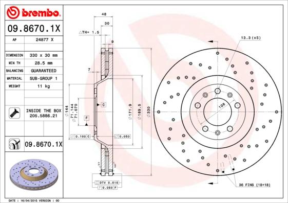 Brembo 09.8670.1X - Bremžu diski autodraugiem.lv
