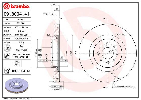 Brembo 09.8004.41 - Bremžu diski autodraugiem.lv