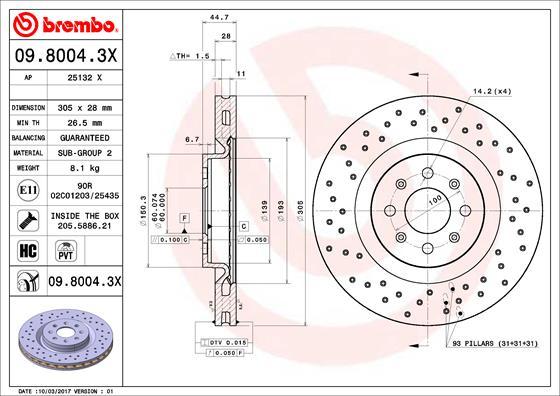 Brembo 09.8004.3X - Bremžu diski autodraugiem.lv