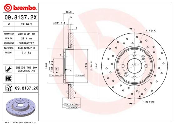 Brembo 09.8137.2X - Bremžu diski autodraugiem.lv